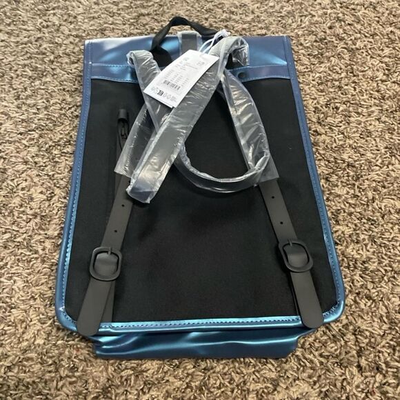 NWT RAINS Mini Rolltop Backpack Laser Blue Bag W3 Waterproof Single-Compartment - Picture 1 of 5